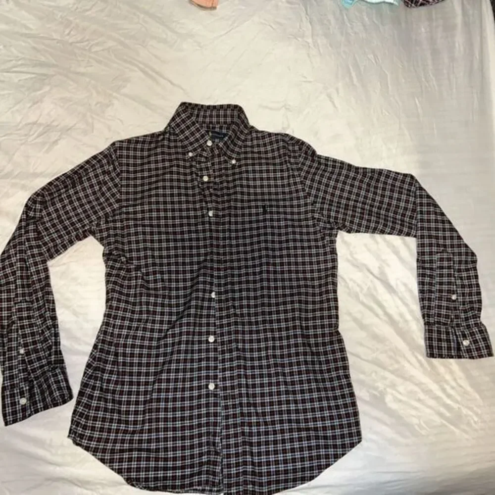Ralph Lauren Shirt Men Small Red Blue‎ Plaid Flannel Button Down Pony Preppy